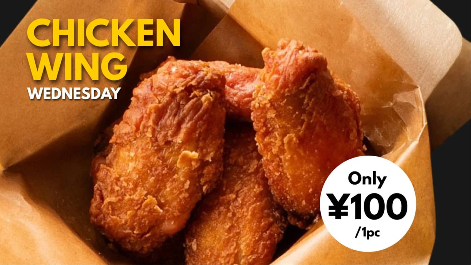 Miss some good chicken wings? 100yen for 1pcs! Eat as much as you can!