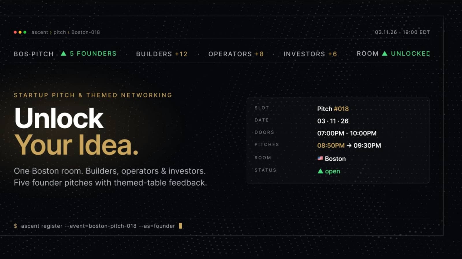 Startup Pitch & Themed Networking Boston | Unlock Your Idea