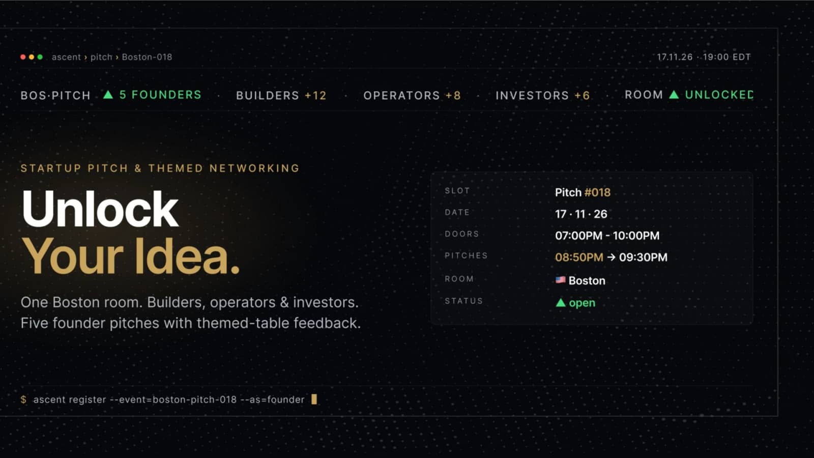 Startup Pitch & Themed Networking Boston | Unlock Your Idea