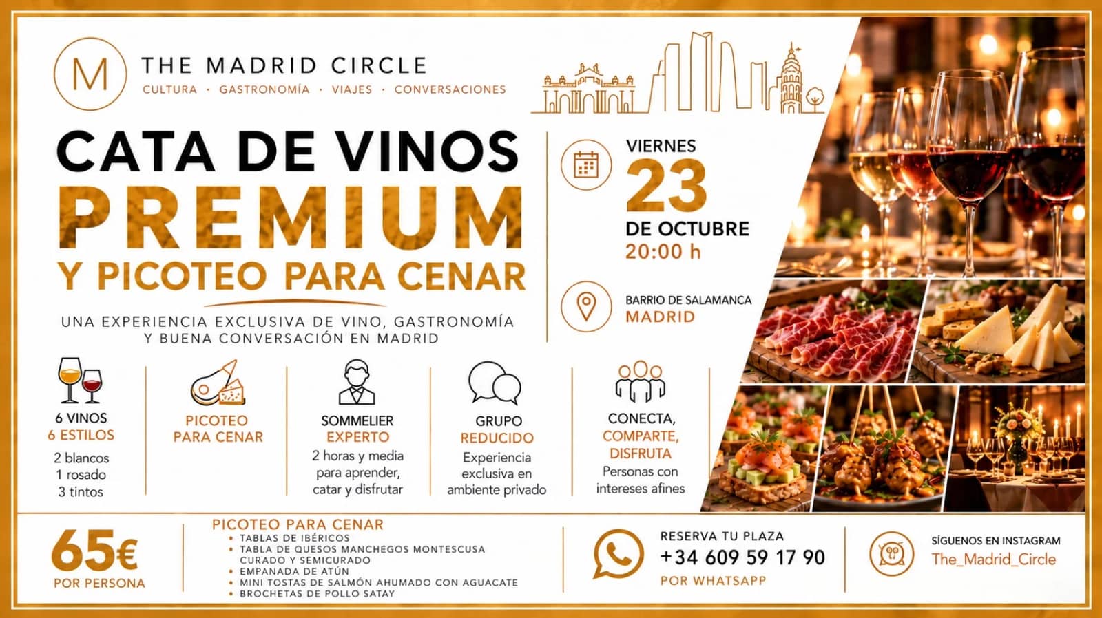 🍷CATA DE VINOS PREMIUM + PICOTEO PARA CENAR🌮🍛🥘