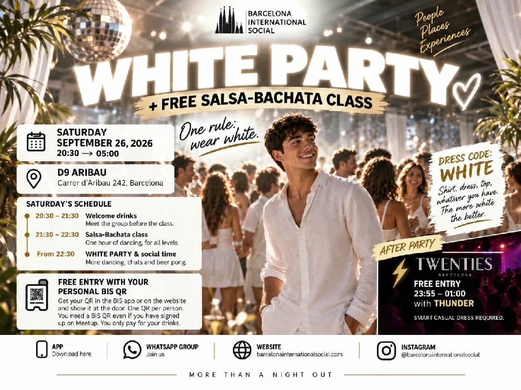 WHITE PARTY 🤍 & FREE SALSA-BACHATA CLASS 💃 + FREE SHOTS