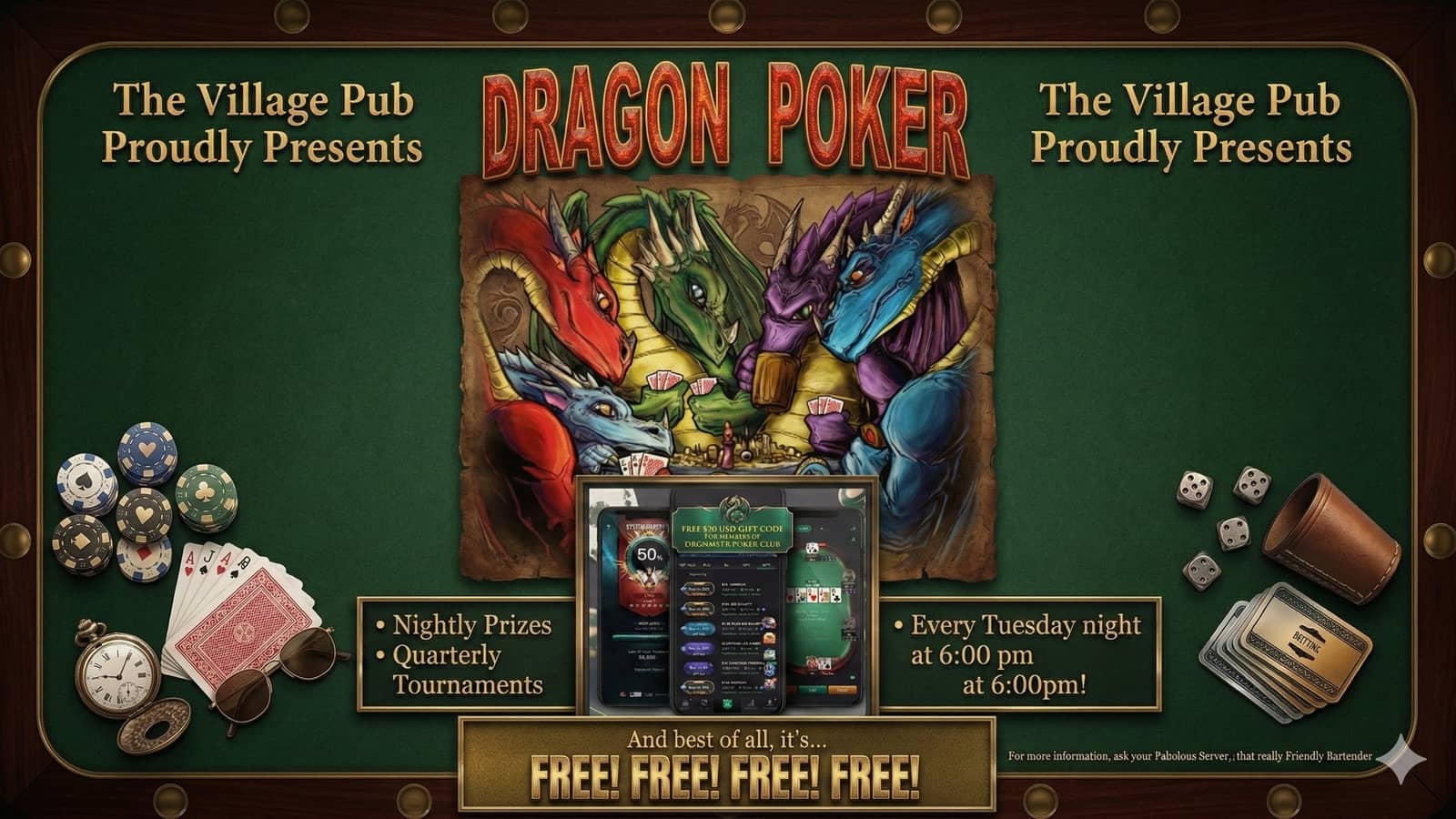 Free Poker Tournament in Vancouver: Dragon Poker at The Village Pub