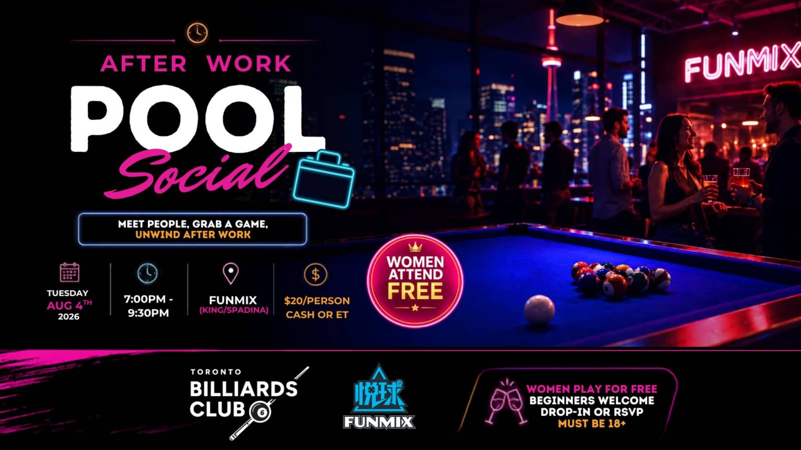 After Work Pool Social🎱 | Women Attend Free | Come Solo, Meet New People