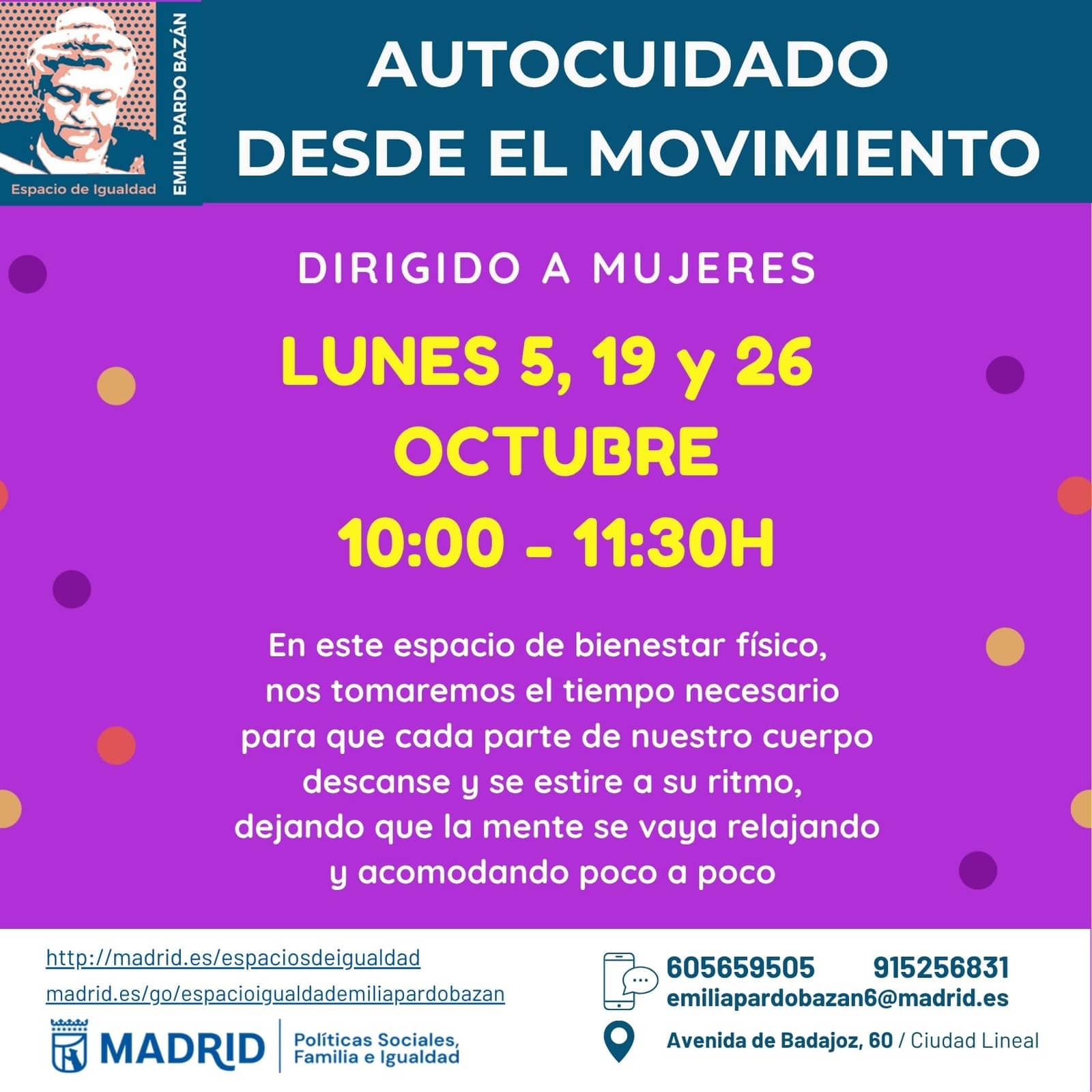 Autocuidado desde el movimiento. Espacio de Igualdad Emilia Pardo Bazán