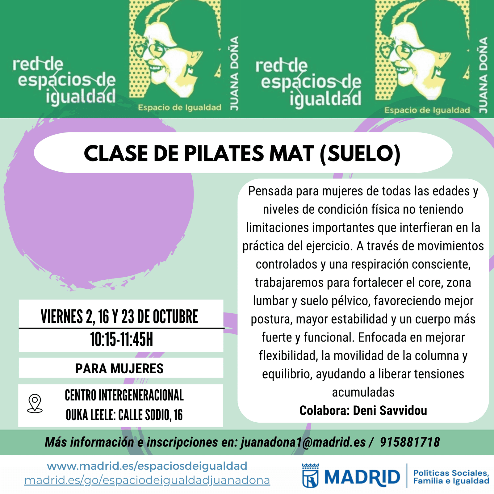 Clase de Pilates Mat (suelo)