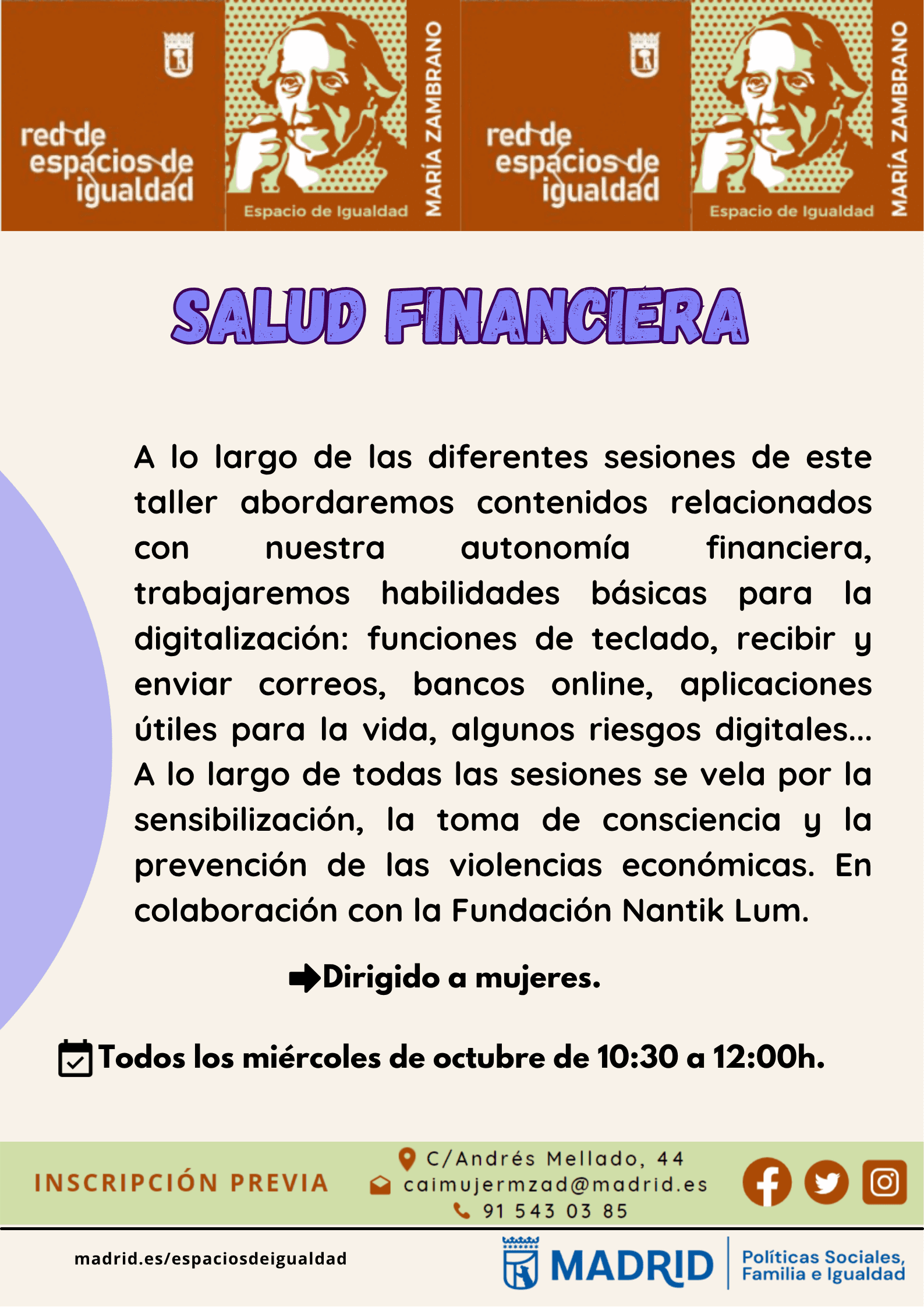 Salud financiera. Espacio de Igualdad María Zambrano