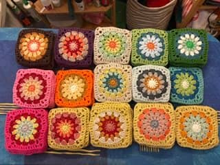 Crochet a granny square or keep knitting with EvaLotta